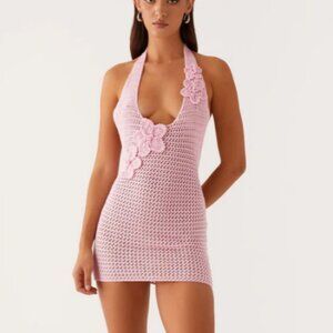 Peppermayo Exclusive - Luciana Crochet Halterneck Mini Dress - Pink